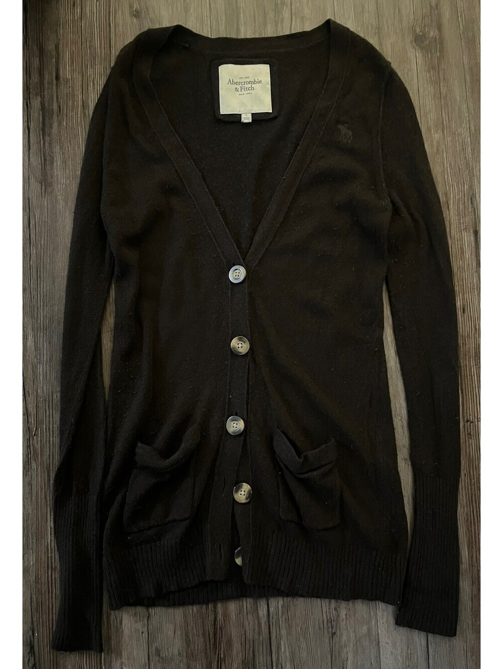 VTG Abercrombie & Fitch Brown Button Cardigan Wool Blend L